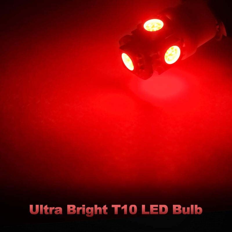 Yorkim مصابيح LED حمراء فائقة السطوع من يوركيم 194 الجيل الخامس الجديد، مصباح LED T10 168 لداخل السيارة، مصابيح سقف، لوحة ترخيص، خريطة، أضواء باب، W5W 2825، عبوة من 10 - Image 3